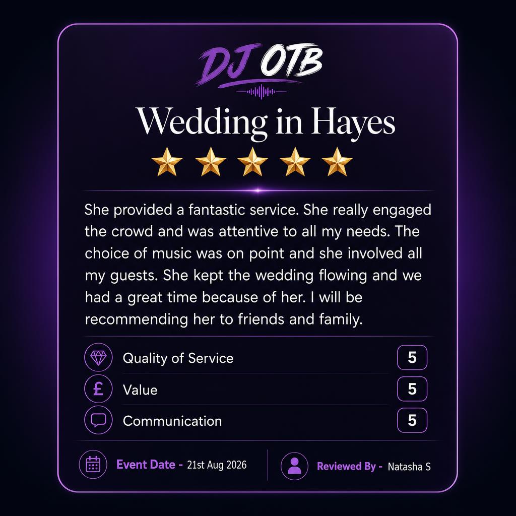 Wedding in Hayes review by Natasha S — 5 stars